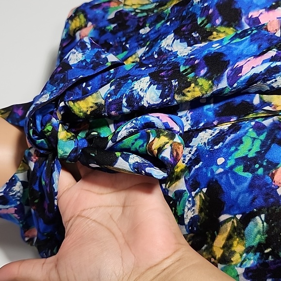 MILLY Silk Jewel-Print Tie-Neck Blouse  blue multicolor Size 4‎ Small - Picture 5 of 15